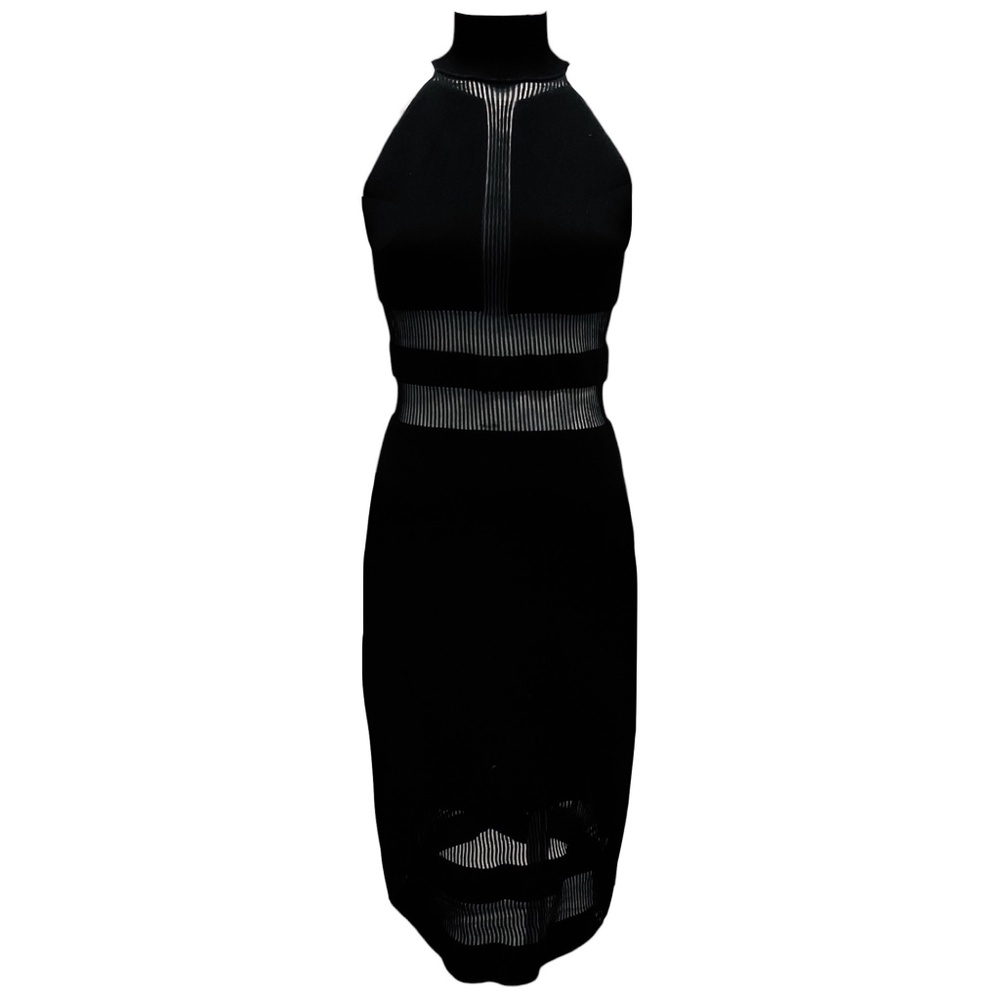 HERVE LEGER X JULIA RESTOIN ROITFELD BLACK SLEEVELESS BANDAGE KNIT MIDI COCKTAIL